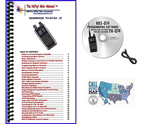 Kenwood TH-D74A Digital Tri-Band HT Accessory Bundle - Includes RT Systems Programming Software/Cable Kit, Nifty! Mini-Manual and Ham Guides TM Quick Reference Card