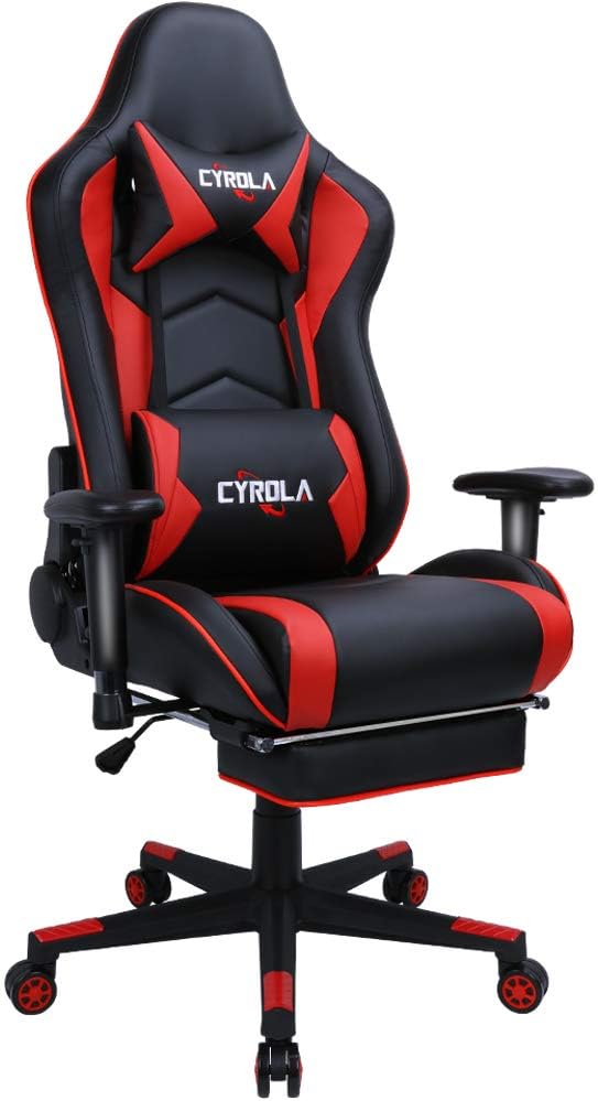Cyrola Large Gaming Chair with Footrest High Back Adjustable Armrest Heavy Duty Computer Racing Gaming Chair for Adults Gamer Chair Ergonomic Design Video Game Chair Lumbar Support Red/Black
