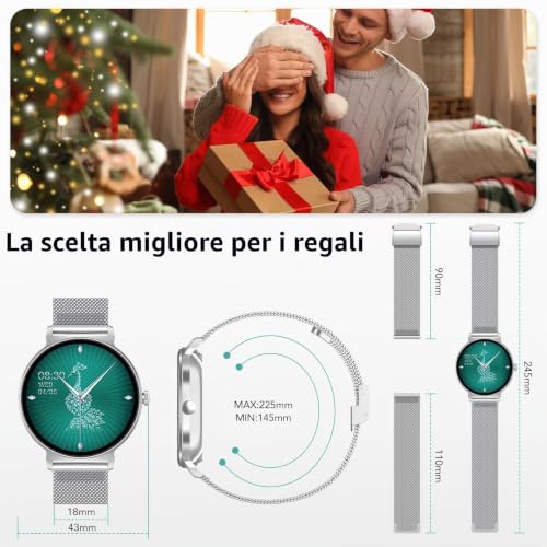 taopodo Women's Smartwatch Watch, AMOLED Round Screen, 1.27 Inches, Bluetooth Calls, Heart and Sleep Monitor, Women's Smart Watch, 120+ Sport Modes, IP68 Waterproof (Silver)