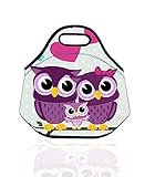 Neoprene Lunch Tote, OFEILY Insulated Lunch Bag with animal printed (Middle, Owl 2)