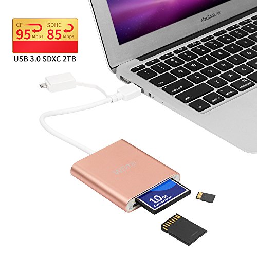 CF Card Reader, WEme Aluminum SuperSpeed USB 3.0 SD Card Adapter with Micro USB OTG Converter, Sandisk/Lexar Writer for Micro SD, TF, Compact Flash, Camera Memory Card and Laptop, Android Smartphone