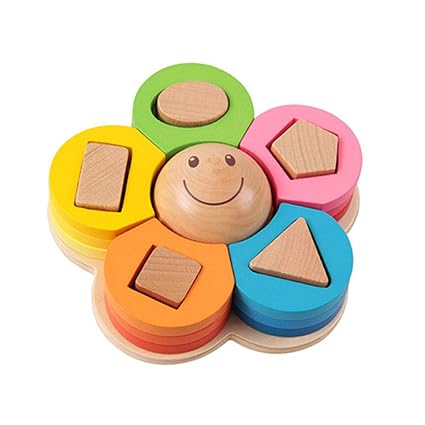 FidgetGear Early Education Tool Children Flower Shape Colume Cover Geometry Matching Building Blocks Byby Puzzle Wooden Toy