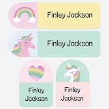 Dotty about Paper 50 Personalised No Iron Washable Name Labels Unicorns Rainbows
