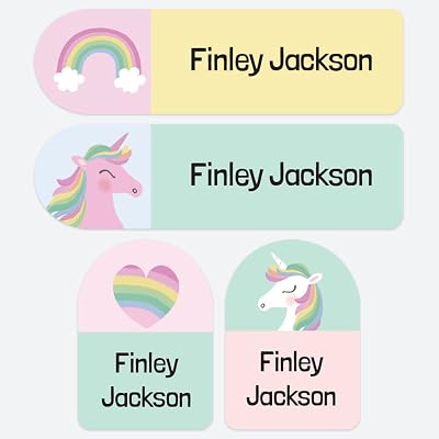 Dotty about Paper 50 Personalised No Iron Washable Name Labels Unicorns Rainbows