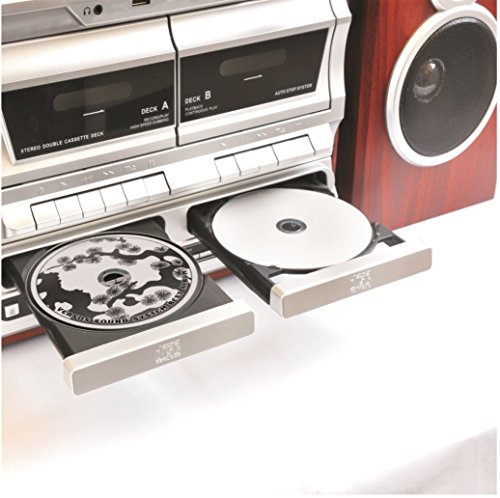 TechPlay ODCR2110, High Power (30W RMS)Retro Classic turntable, W/ CD recorder, Cassette recorder & wireless Bluetooth connection. AM/FM alarm clock, SD, USB, AUX and headphone ports