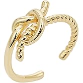 Slyph 14K Gold Plated Adjustable Open Ring for Women, Dainty Knot/Bar/Star/Twist/Sun Stackable Rings Band Statement Jewelry, Minimalist Open Finger Eternity Ring Jewelry Gift