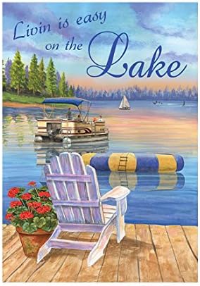 Summer Garden Decor Livin Is Easy On The Lake Outdoors Flags Of Double Sided Waterproof And Fade Resistant Printed banners 12.5 X 18 Inch 100% Polyester