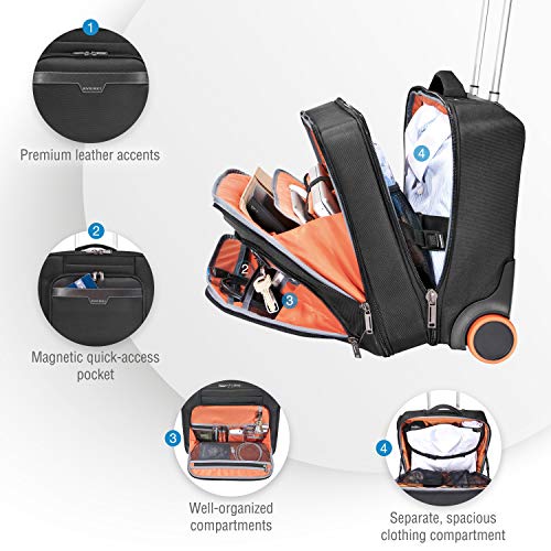 Everki Journey Business Professional 16Inch Laptop Trolley Rolling Briefcase, Ballistic Nylon