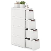 LOKO 4-Drawer Narrow Storage Cabinet, Slim Rolling Cart (7.5"x16.5"x29.5") | Mobile Plastic Cart Container | Pull Handles &amp; Built-in Wheels | For Living Room, Kitchen, Bathroom, Office