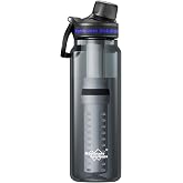 Membrane Solutions Premium Ultra-Filtration Filtered Water Bottle 36Oz | BPA-Free Plastic Water Bottles with 6-Stage 0.1&mu;m Filtering | Portable for Survival, Camping, Hiking, and Emergency Use