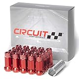 Circuit Performance Forged Steel Extended Open End Hex Lug Nut for Aftermarket Wheels: 12x1.25 Red - 20 Piece Set + Tool