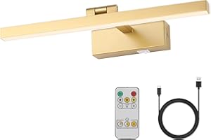 Joosenhouse Picture Light Battery Operated Dimmable Wireless Picture Light with Timer Remote Gold Painting Light Adjustable Swing Arm Wall Light 15.75" Inches Long 3000k