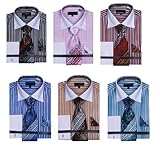 Sunrise Outlet Men's Striped Dress Shirts with Tie & Hanky Set