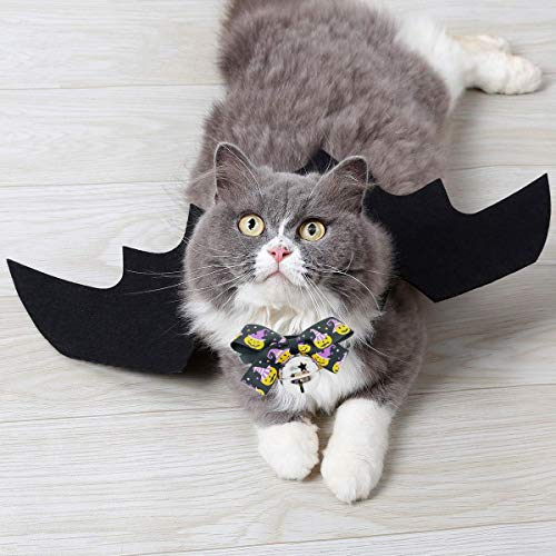 Vehomy Dog Cat Halloween Costume Bat Wings Harness Pet Halloween Pumpkin Bow tie Collar with Bell 2Pack
