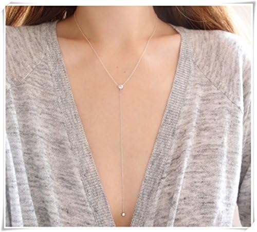 Silver Lariat Necklace, Crystal Drop Necklace, CZ Necklace, Delicate Necklace,Long Necklace