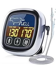 Digital Meat Thermometer for Cooking, 2021 Upgraded Touchscreen LCD Large Display Instant Read Food Thermometer with Backlight, Long Probe, Kitchen Timer, Cooking Thermometer for Oven, BBQ