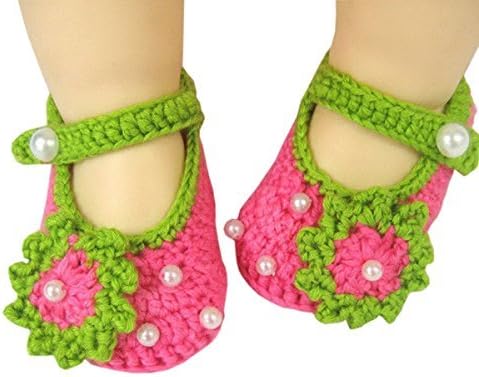 MKPLY Baby Newborn Infant Girls Crochet Knit Socks Crib Casual Shoes Prewalker Red Pink Flowers 0-12M by MKPLY
