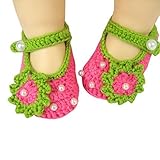 MKPLY Baby Newborn Infant Girls Crochet Knit Socks Crib Casual Shoes Prewalker Red Pink Flowers 0-12M