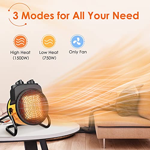Space Heater, Heaters for Indoor Use Large Room, 1500W Portable Heater with 3 Modes, 3s Fast Heat, Thermostat with Overheat Protection, Electric Heaters for Outdoor Use, 2 in 1 for All Year Round