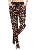 Womens Joggers Track Pants Floral Print with Elastic Waist & Drawstrings