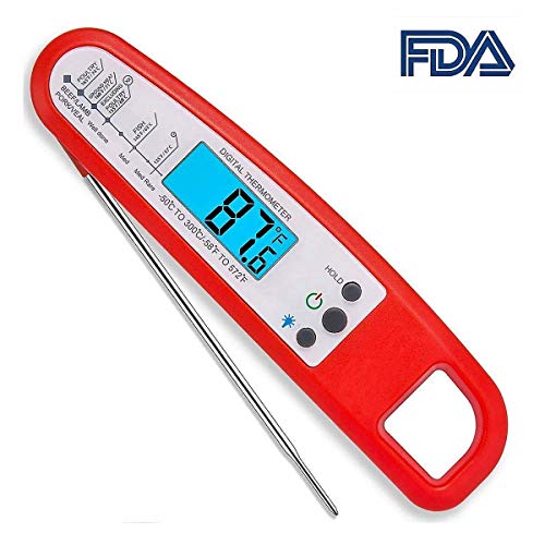 JANBOTEK Instant Read Digital Food Meat Thermometer, Ultra Fast Food Thermometer Foldable For Kitchen,Wireless Indoor Outdoor Cooking, BBQ, Grill, Candy (red)