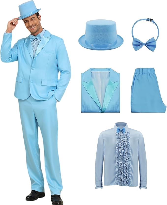 AYYOHON Dumber Tuxedo Dumb Fun Suits Costumes 80s 90s Tuxedo for Men Halloween Prom Party Costume L