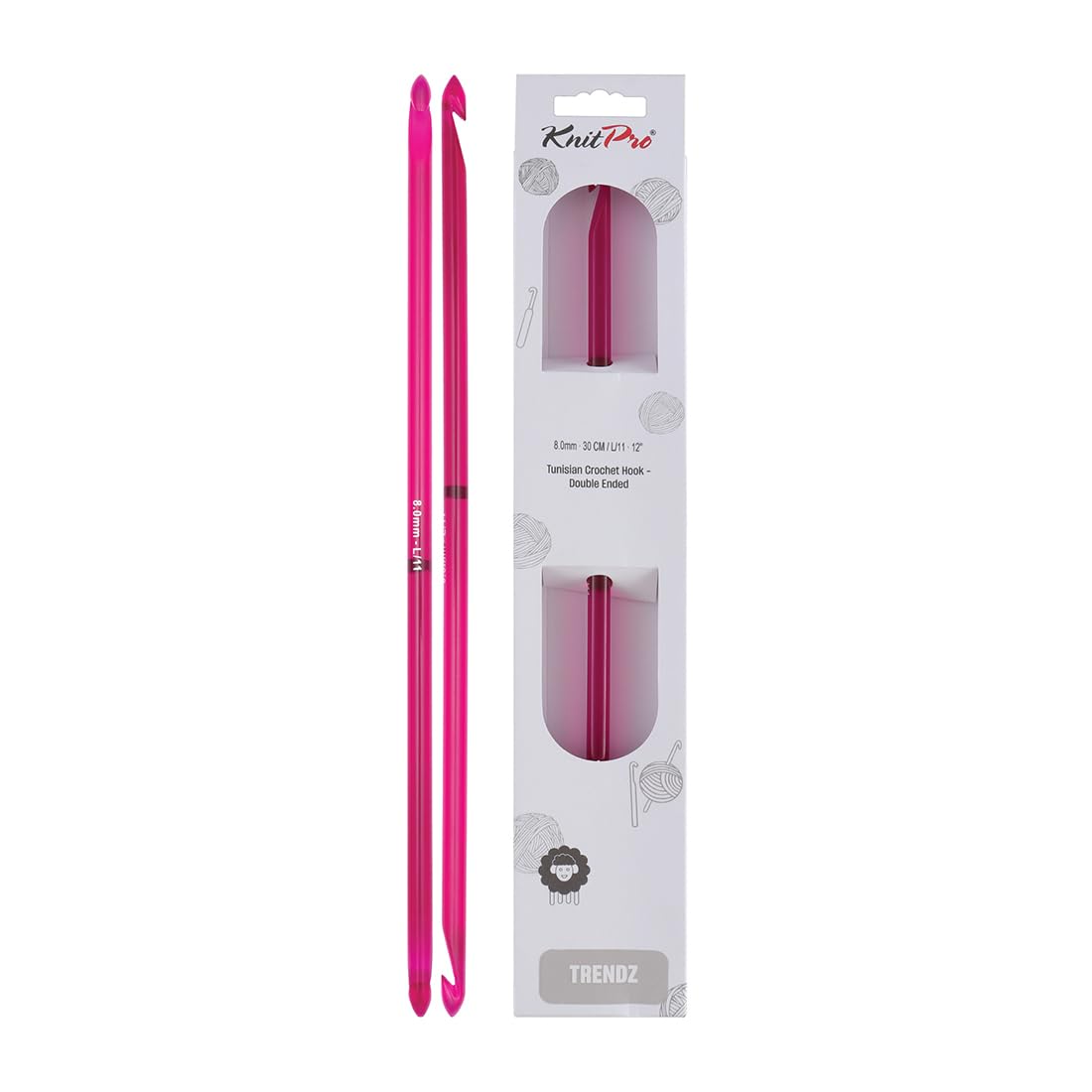 Knit Pro KP51426 8 mm Double Ended Traditional Tunisian Crochet Hook, Multi-Colour
