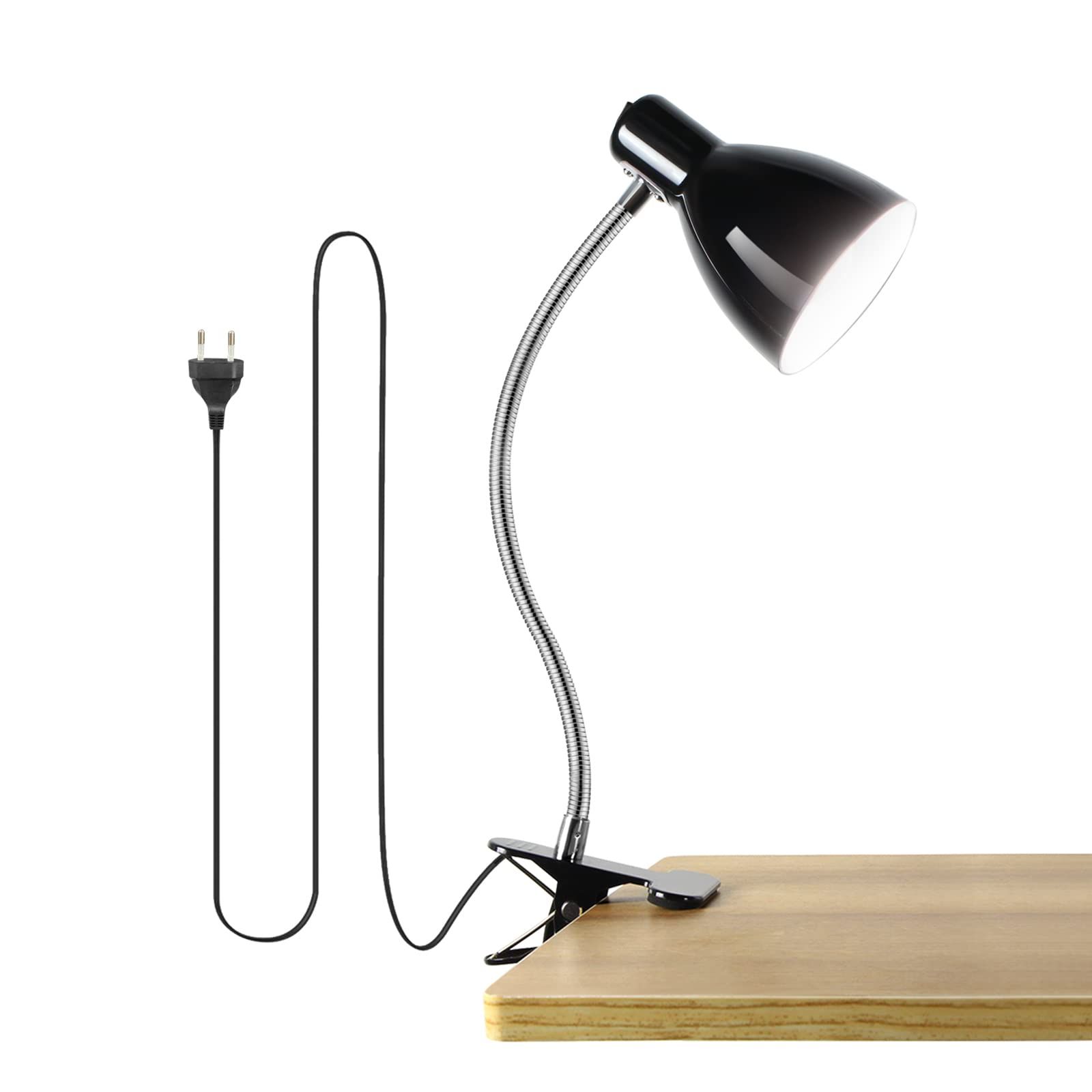 Clip On Reading Light, Eye-Caring Table Lamps with 360° Rotation Gooseneck, Portable Book Light, Study Desk Lamp for Bedroom and Office (Black)