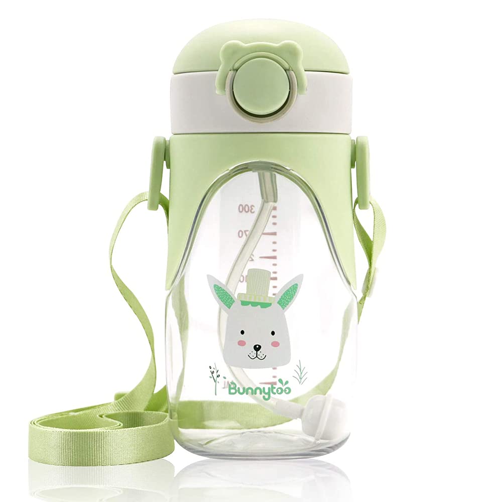 Bunnytoo 300ml Sippy Cup With Strap for Toddlers 8+ Months - Leak-Proof Silicone Spout, Night Trainer for Independent Drinking, Spill-Free BPA-Free in Green