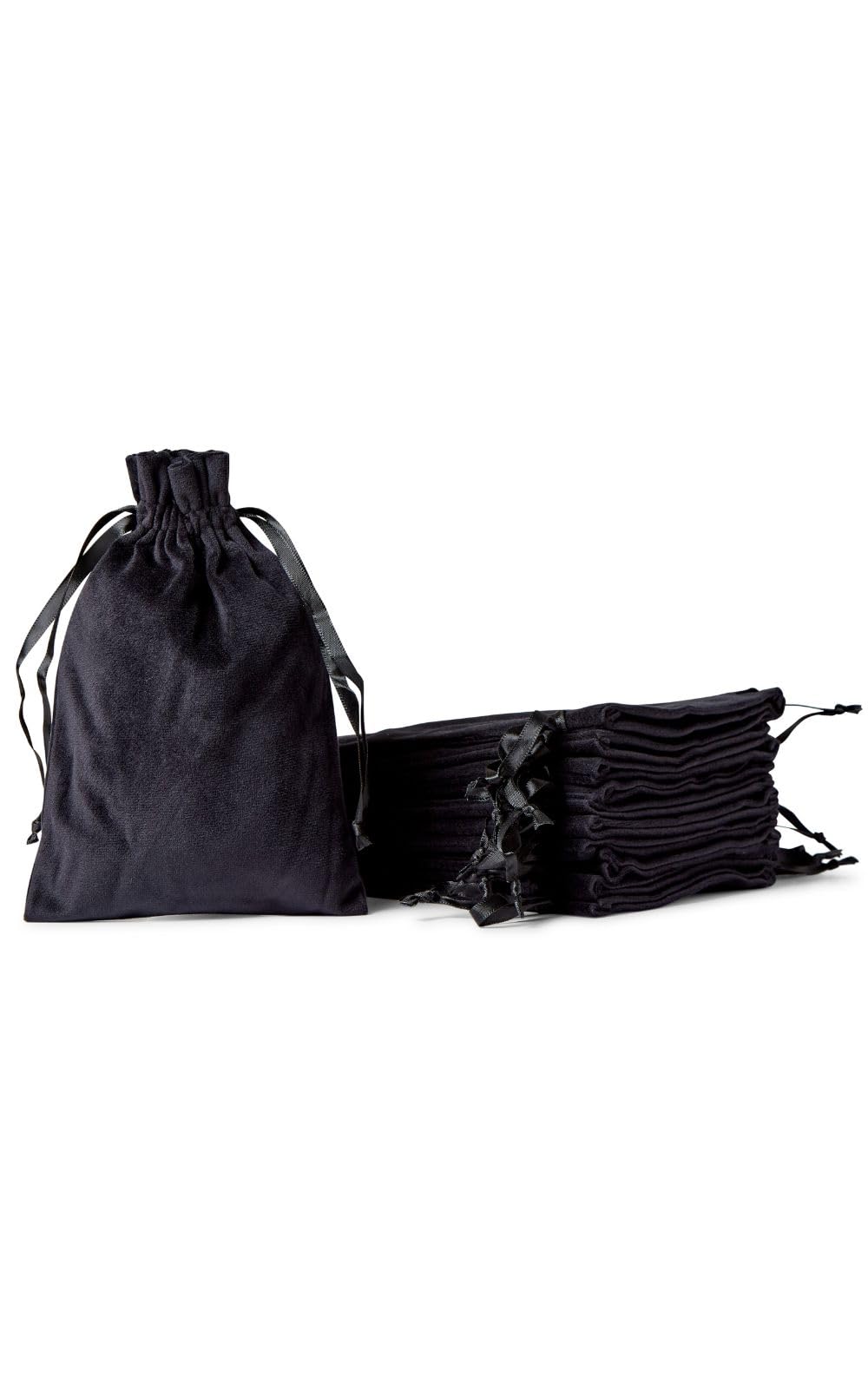 Soul Projekt Velvet Bags Black 13x20cm x10 Velvet Gift Bags, Jewellery Pouches, Drawstring Bag for Wedding Party, Valentines, Small Favour Bag, Velvet Pouch All Occasions