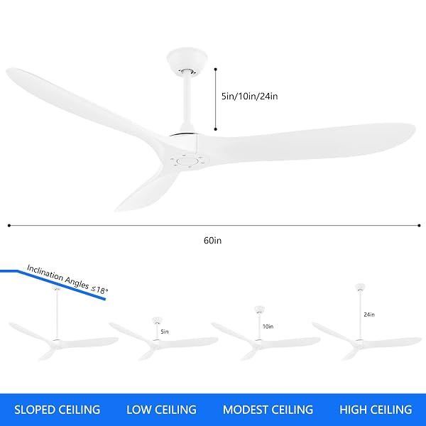 YJFAN 60 INCH INDOOR/OUTDOOR CEILING FAN WITH REMOTE CONTROL,MODERN WHITE CEILING FAN WITH REVERSIBLE QUIET DC MOTOR,3 ABS BLADES FOR LIVING ROOM,BEDROOM,PATIOS,FARMHOUSE