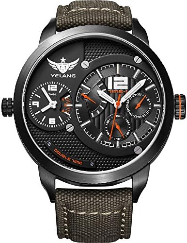 YELANG V1209 Fly Back Dual Timezone Tritium Green Luminance 100M Waterproof Sapphire Mirror Nylon Strap Orange Multi Hands Men Sport Quartz Watch