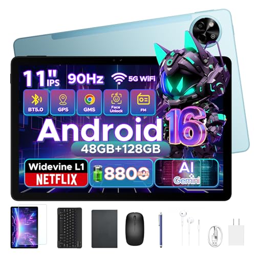 Photo 1 of POCKAM P11 11 Inch Tablet (2026), Android 16 Tablet with Gemini AI, 48GB RAM+128GB ROM?T7250, 90Hz Display 8800mAh Tablets with Keyboard, Pen, Mouse, 13MP+5MP, 3.5mm Jack, 5G WiFi, Face ID, Blue