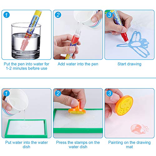 Anpro 27.5×39.4 in Doodle Mat, Magic Water Drawing Mat with 3 Pens, 3 Stamps, and 1 Drawing Book Painting Pad Perfect Educational Learning Birthday for Children Over 3 Years - Thumbnail 3