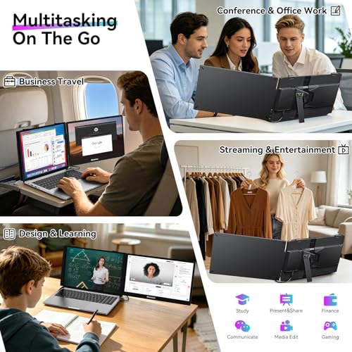 Blackview Laptop Screen Extender, 14" 1080P FHD IPS Portable Monitor, Ultra-Slim Travel Dual Monitor Fit for 13"-17.3" Laptops, USB-C Plug &Play Extended Screen for Windows/Mac/Android/Switch