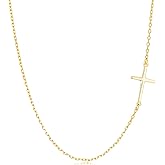 BYIA 925 Sterling Silver Cross Necklaces for Women 14K Real Gold Vermeil Sideways Cross Pendant Choker Simple Cute Necklace Faith Jewelry 16+2" Hypoallergenic