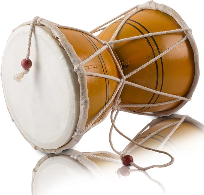 15 cms Small Handmade Traditional Authentic Wooden & Leather Classical Indian Folk Dumroo Damroo Damaru Hand Drum Percussion Instrument Set, Decorative Collectible Showpiece World Musical Instruments