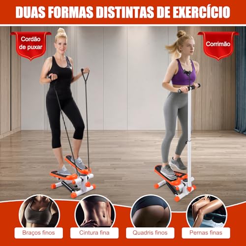 Mini Stepper Adequado para Senhoras com Monitor em Lcd, Mini Stair Stepper com Guidão e Suporte Celular, escada com faixas de resistência, Escada Ergometrica Academia, Stepper Simulador de Caminhada