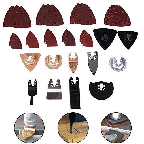 Tonsiki 38 Pieces Oscillating Multitool Saw Blades Accessories Kit for Cordless Multitool Hacksaw Wood Diamond Saw Renovator Power Tool for Sanding, Grinding and Cutting