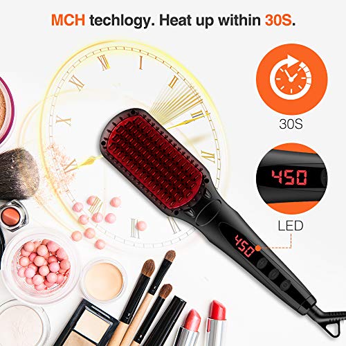 MiroPure Hair Straightener Brush, Ionic Anti-Scald Straightening Comb, Portable Frizz-Free Silky Electric Straightening Brush, Dual Voltage - Thumbnail 2