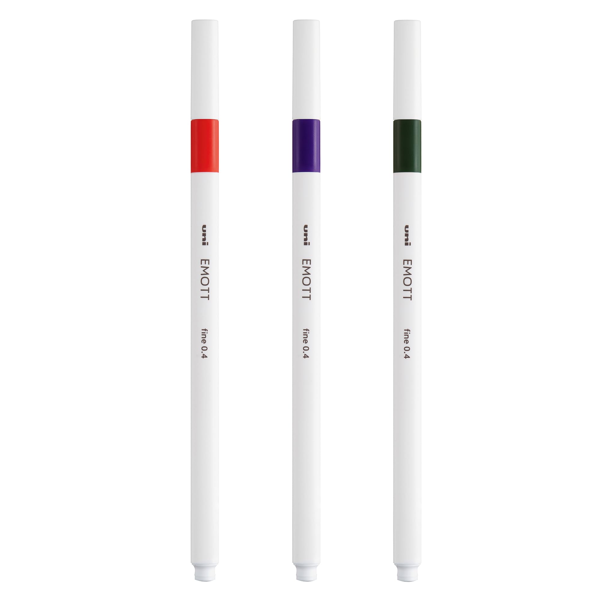 uni-ball Emott Fineliner Pens (Pack of 3) Violet, Khaki Green & Vermillion, Extra Fine, Non-Bleed, Fade-Proof, Water-Resistant Ink, Colouring, Journaling Pens for Adults, Writing, Drawing, Sketching