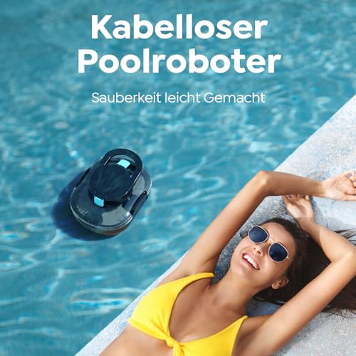S1PRO 2026 Upgrade Poolroboter Akku, 120 Min Reinigungszeit, Leichter Poolsauger mit Dual-Antriebsmotoren, 2,5 Stunden Ladezeit, Auto Parken Poolreiniger für Flache Böden Pools bis 95 m², Tiefschwarz