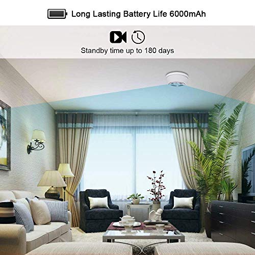 Hidden Camera Smoke Detector WiFi, SDETER Motion Activated Nanny Camera with 180 Days Battery Power, Remote Internet Access,Night Vision, SD Card Slot, Bottom View Covert Camera Lens for Home Security