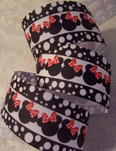 Printed Grosgrain Ribbon - *Black and White Minnie Inspired Polka Dots and Bows* - 1.5