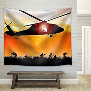 Helicopter is Dropping The Troops - Fabric Wall Tapestry Home Decor - 51x60 inches