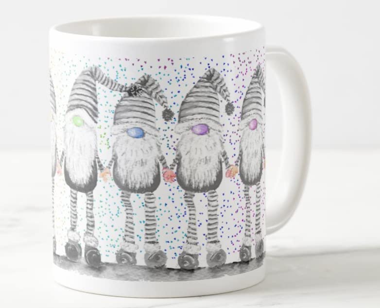 Vixar Gonk Grey Rainbow noses Watercolour Art Coloured Mug Cup Gift Birthday Work Office Christmas Tea Coffee (White)