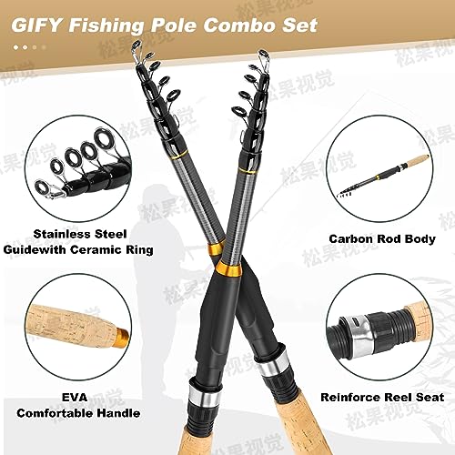 Fishing Pole Set, 2PACK 2.1M/6.9Ft Collapsible Fishing Rod with Spinning Reel Lures Set,Fish Lip Gripper and Tackle Bag, Saltwater Freshwater Telescopic Fishing Kit for Beginner Adults