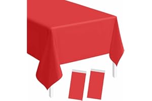 SietDESEO 2 Pack Red Plastic Tablecloth Rectangle 54 x 108 Premium Disposable Table Cloth Plastic Red Table Cover for Wedding Baby Shower Party Decorations