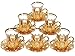 Turkish Tea Set for 6 - Glasses with Brass Holders Lids Saucers Tray Glass Spoons,25 Pcs (Gold)