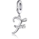 FOREVER QUEEN Initial A-Z Letter Charm 925 Sterling Silver Dangle Beads Charm Red Zircon Alphabet Pendants for Snake Chain Bracelets Necklace Mother Gift Jewelry